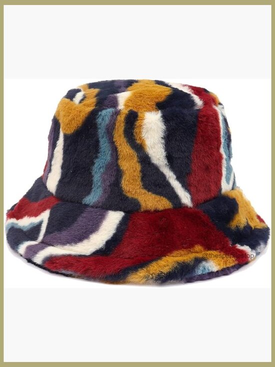 Faux Fur Bucket Hat Winter Warm Plush Fisherman Sherpa Adjustable